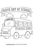 School bus 100th day of school coloring