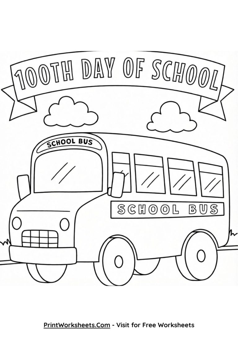 School bus 100th day of school coloring