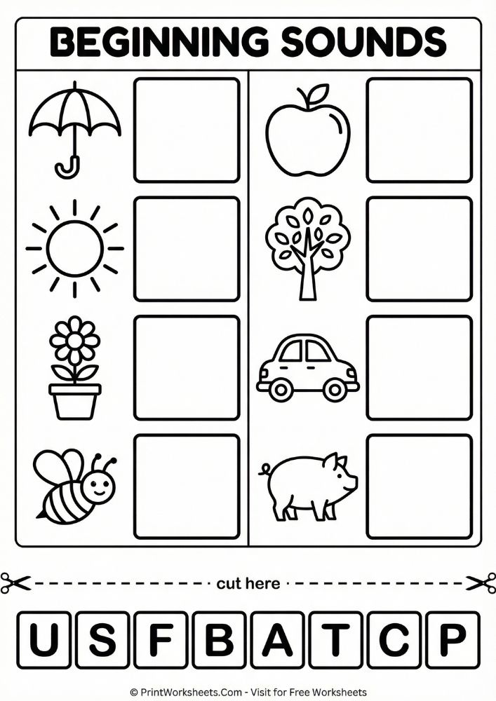 spring beginning sounds cut and paste worksheet