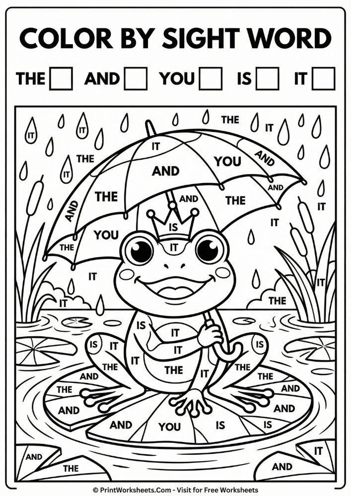 spring color by sight word worksheet