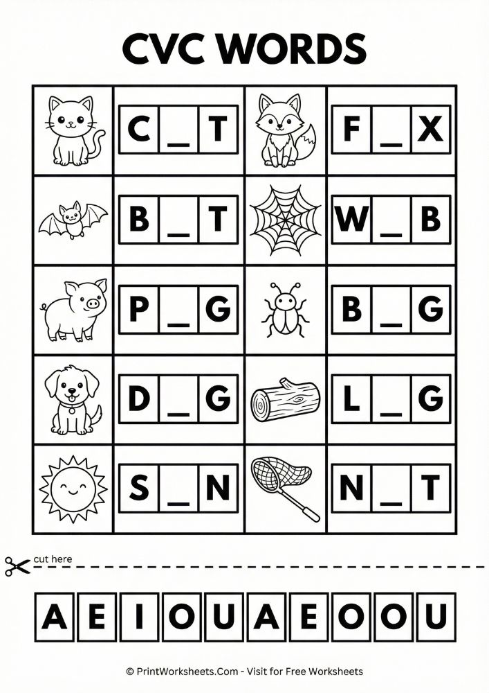 spring cvc word building worksheet