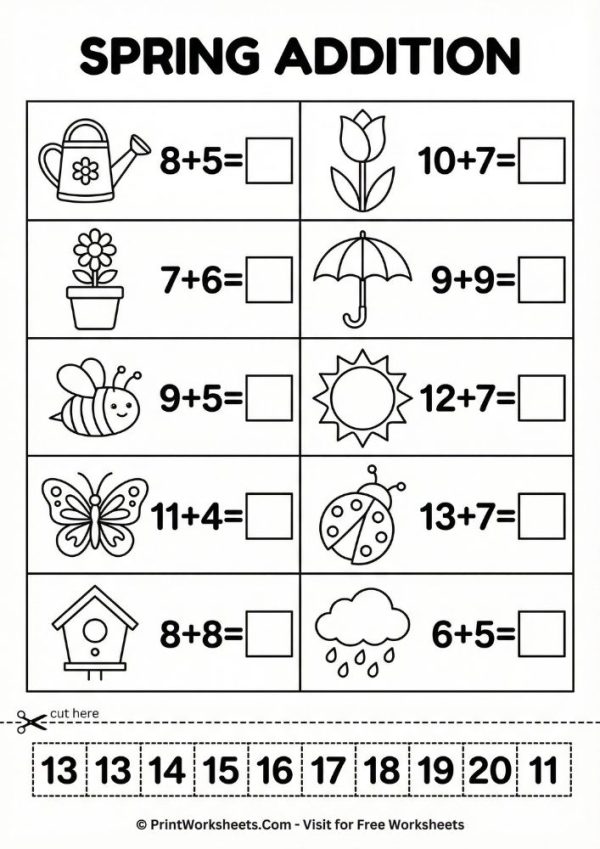 1st Grade Spring Math Worksheets PDF Printable Free
