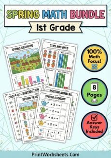 Holiday Worksheets Worksheet - 1st Grade Spring Math Worksheets PDF: Addition, Subtraction, and Base Ten Practice | Free Printable