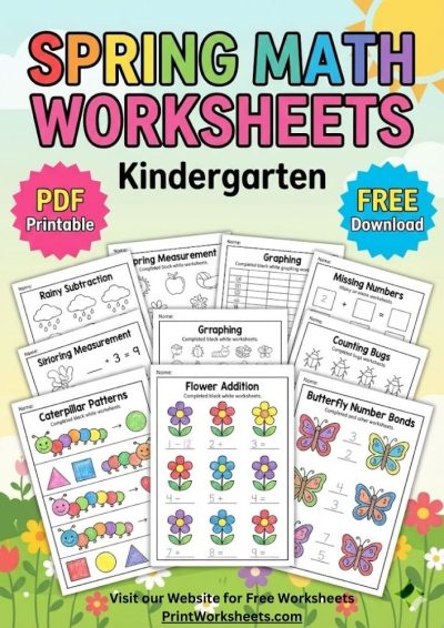 Spring Math Worksheets for Kindergarten Printable PDF Free