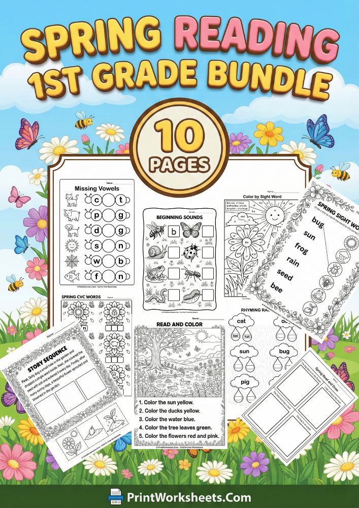Spring Worksheets Worksheet - 1st Grade Spring Reading Comprehension and Sight Words Worksheets PDF | Free Printable