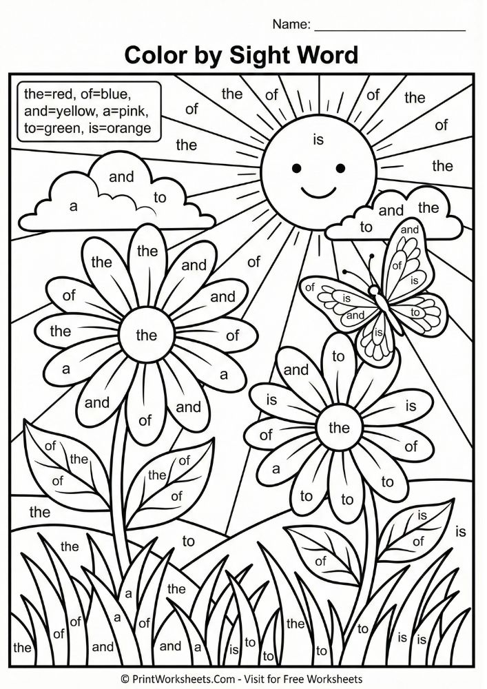 spring-reading-color-by-sight-word-worksheet spring color by sight word worksheet 1st grade