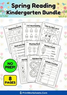Holiday Worksheets Worksheet - Kindergarten Spring Reading Worksheets PDF: Phonics and CVC Practice | Free Printable
