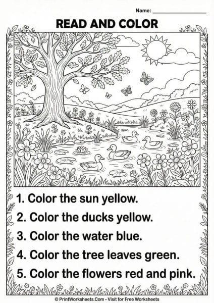 1st Grade Spring Reading Comprehension and Sight Words Worksheets