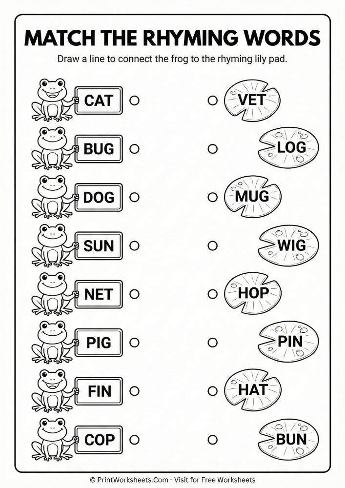 spring rhyming frogs worksheet