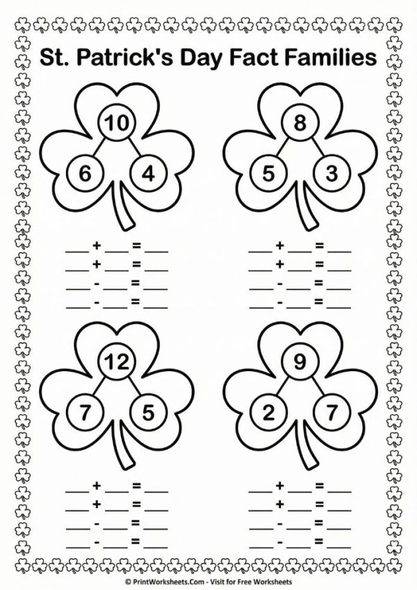 St. Patrick’s Day Math Worksheets for 1st Grade PDF Bundle