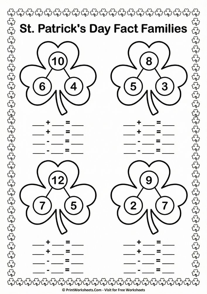 st. patricks day math number bonds shamrocks