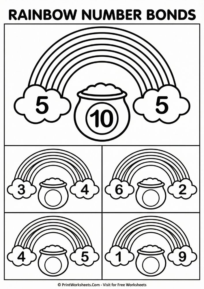 st. patricks day rainbow number bonds worksheet