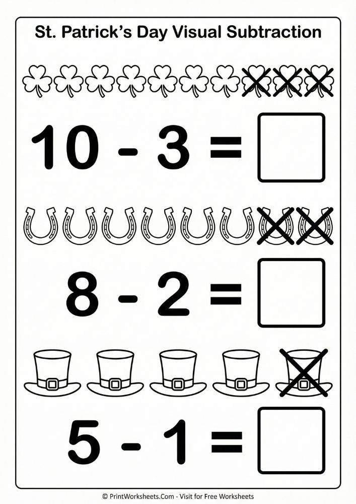 st. patricks day subtraction cross out