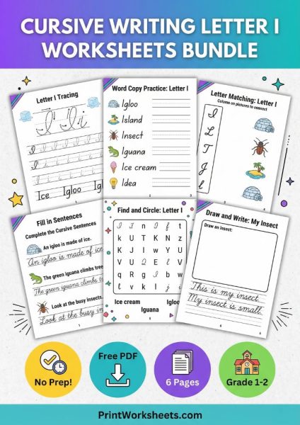 Free Cursive Letter I Worksheet – Uppercase & Lowercase Practice PDF