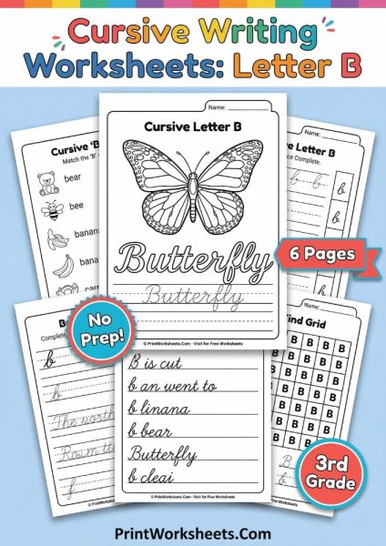 Free Cursive Letter B Worksheet – Uppercase & Lowercase Practice PDF