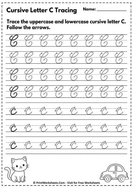 Cursive Letter C Worksheet Free Printable PDF 10+ Pages
