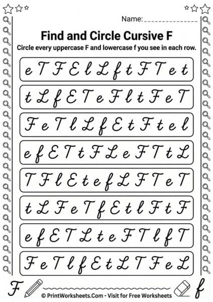 Cursive Letter F Worksheet.pdf Cursive Letter F Worksheet Free Printable | PrintWorksheets