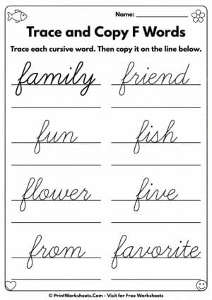 Cursive Letter F Worksheet Free Printable | PrintWorksheets