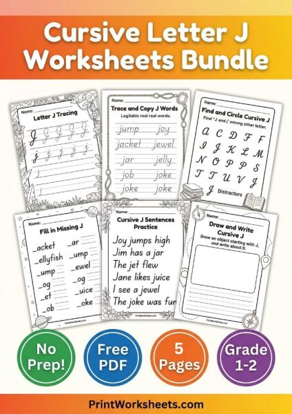 Free Cursive Letter J Worksheet – Uppercase & Lowercase Practice PDF