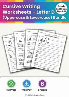 Cursive Writing Worksheet - Cursive Letter D Worksheet Free Printable: Practice PDF | Free Printable