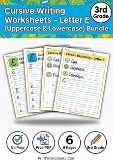Cursive Writing Worksheet - Cursive Letter E Worksheet Free Printable Practice PDF | Free Printable
