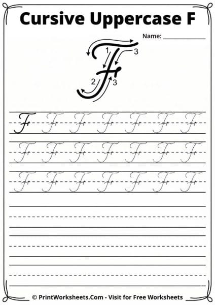 Cursive Letter F Worksheet Free Printable | PrintWorksheets