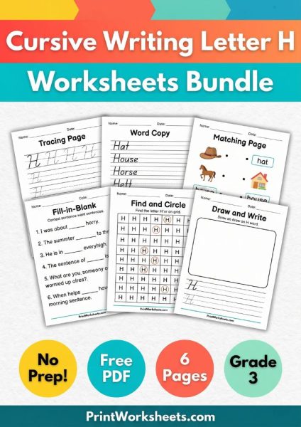Free Cursive Letter H Worksheet – Uppercase & Lowercase Practice PDF