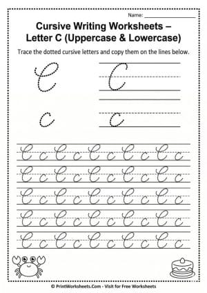Cursive Letter C Worksheet Free Printable PDF 10+ Pages