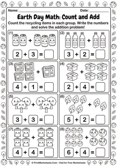Free K-2 Earth Day Recycling Worksheets Printable PDF