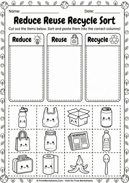 Free K-2 Earth Day Recycling Worksheets Printable PDF