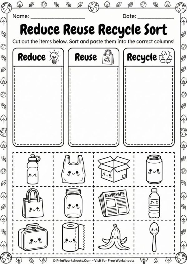 Free K-2 Earth Day Recycling Worksheets Printable PDF