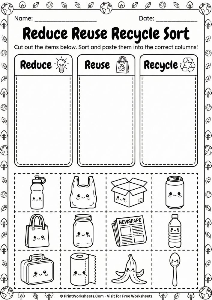 Earth Day Recycling Worksheets for Kids - Worksheet Image