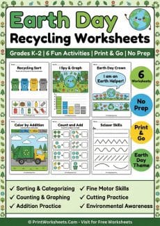 Earth Day Worksheet - Earth Day Recycling Worksheets for Kids | Free Printable