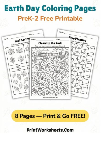 Earth Day Coloring Pages Free Printable – K-2 Activity Pack PDF