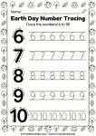 Earth Day number tracing worksheet for preschool teaching numbers 1-5.