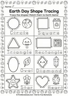Free Earth Day Tracing Worksheets for Preschool PDF