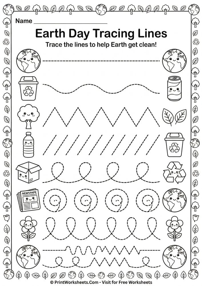 Earth Day tracing worksheets for preschool
