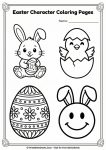 easter character coloring sheet bunny, chicken, egg, bunny