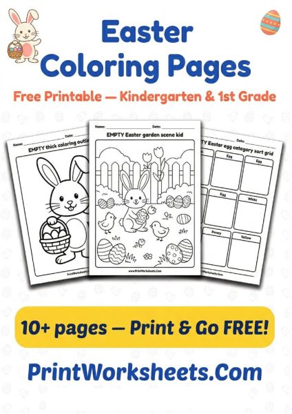 Easter Coloring Pages Printable Free Kids for K-1st Grade