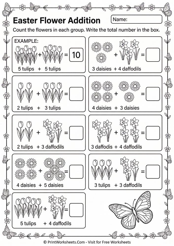 easter math addition with pictures worksheet 1st 2nd grade free printable - visual addition