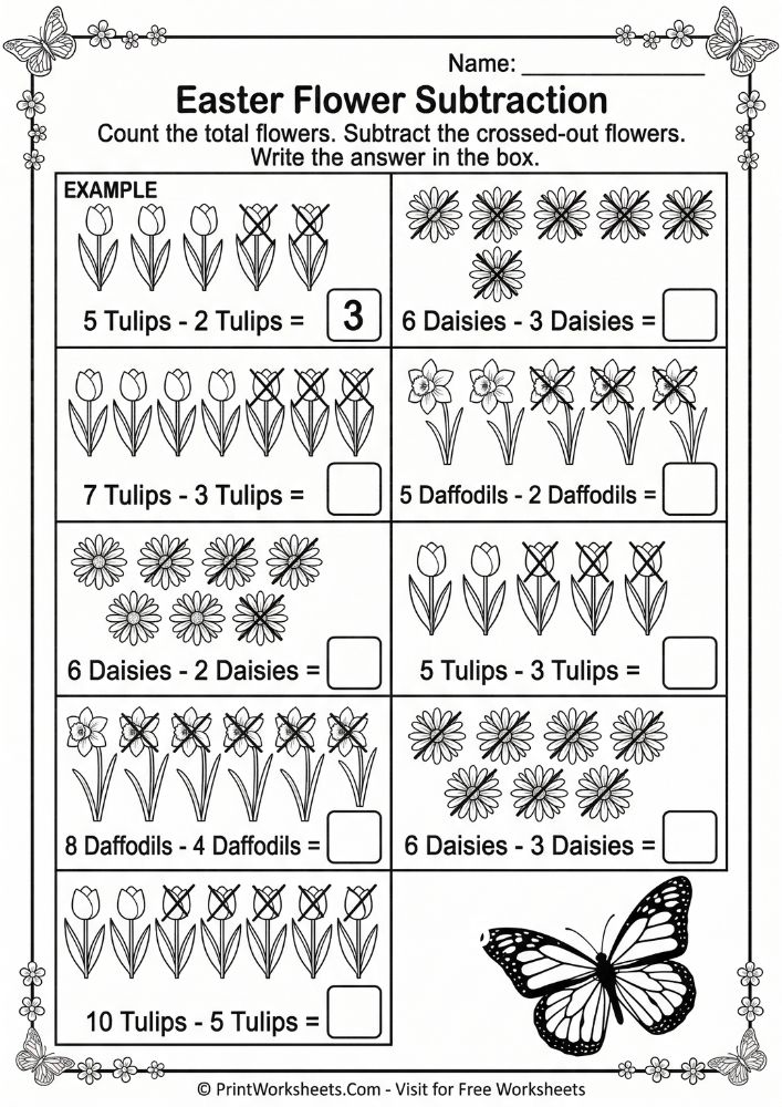 easter subtraction worksheet free printable