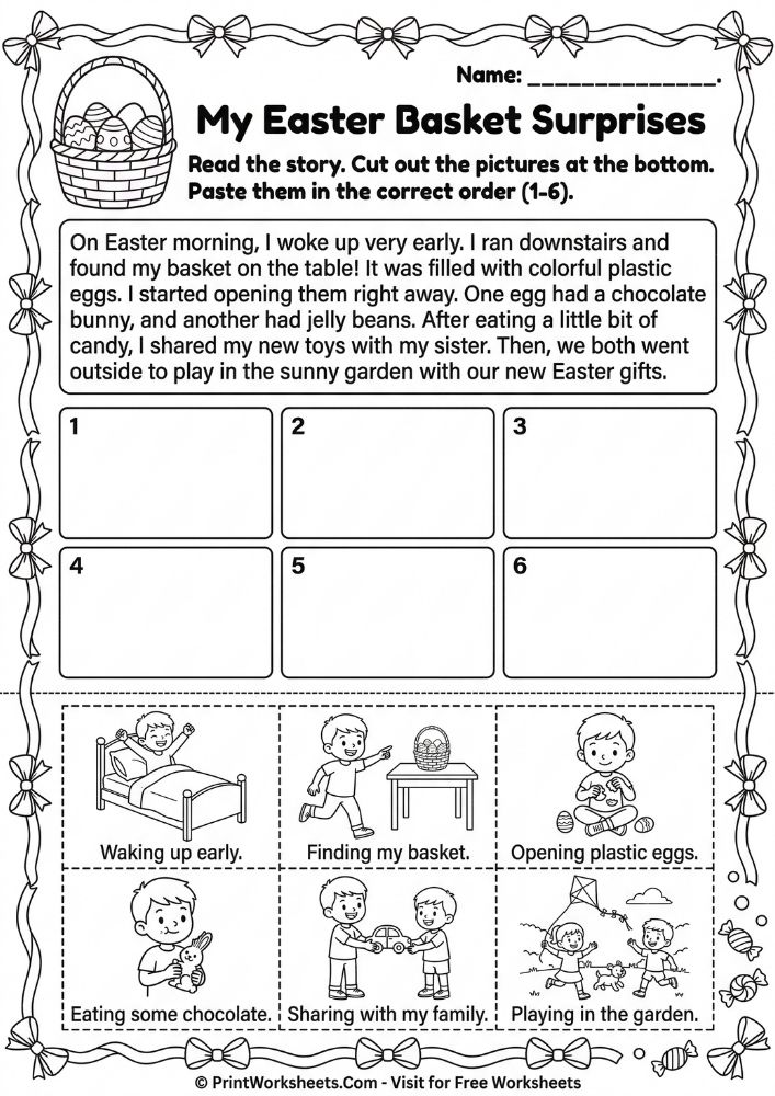 easter reading sequencing worksheet 2nd 3rd grade free printable - story order cut paste