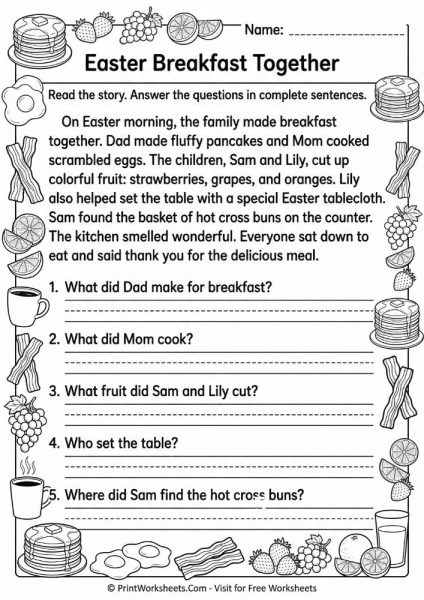 Easter Reading Comprehension Grade 3 Free – 8 Pages