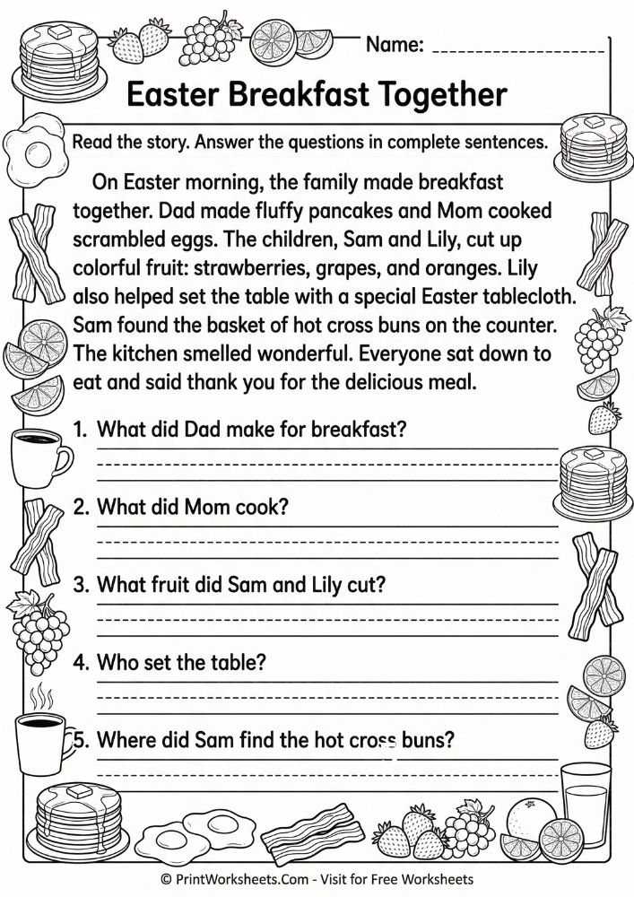 easter reading matching worksheet 2nd 3rd grade free printable - match questions to answers