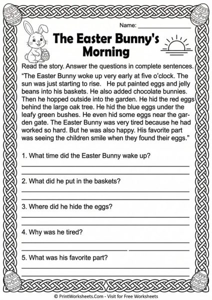 Easter Reading Comprehension Grade 3 Free – 8 Pages
