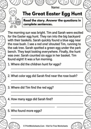 Easter Reading Comprehension Grade 3 Free – 8 Pages
