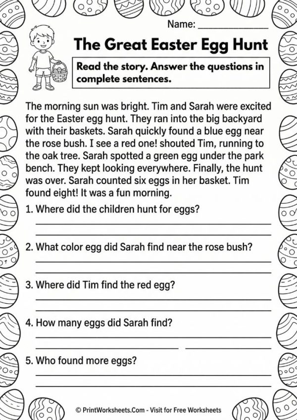 Easter Reading Comprehension Grade 3 Free – 8 Pages