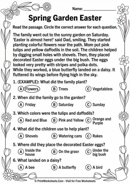 Easter Reading Comprehension Grade 3 Free – 8 Pages