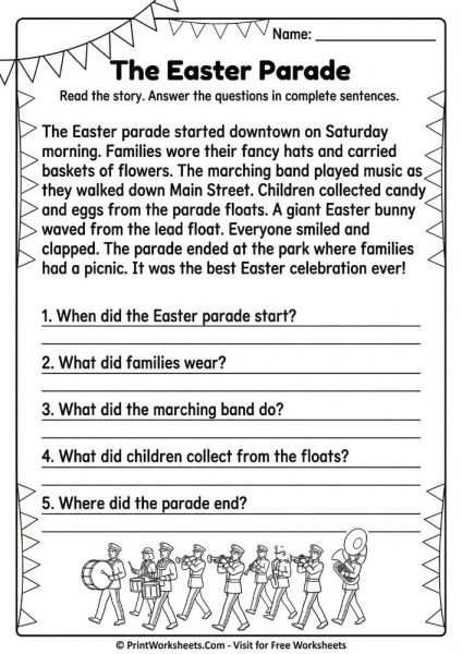 Easter Reading Comprehension Grade 3 Free – 8 Pages