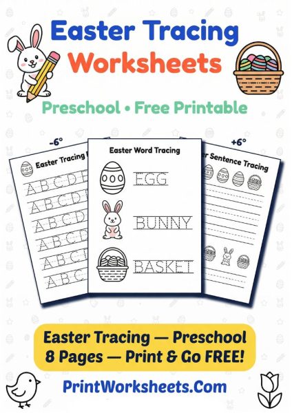 Easter Tracing Worksheets for Preschool Free – 8 No-Prep PDF Lines